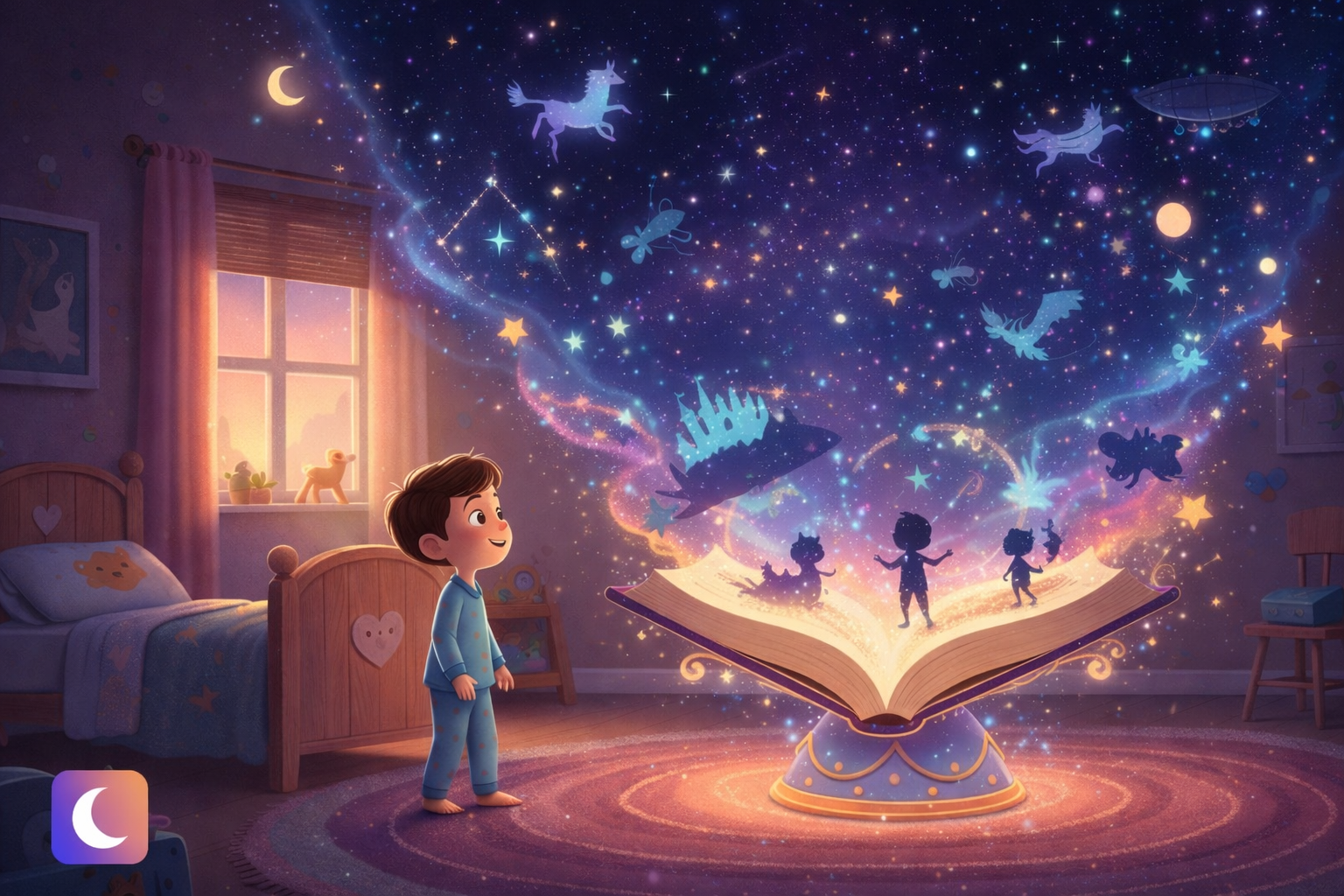 I built an app that writes personalized bedtime stories starring your kid. Free tier is 2 stories a  logo